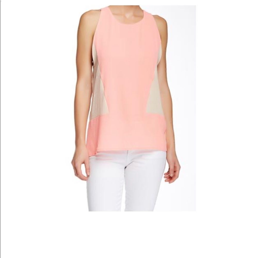 SOPHIE RUE coral pink beige color block sleeveless top small